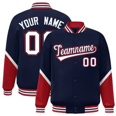 Navy Red Color Block Varsity Letterman Baseball Jacket 1
