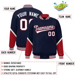 Navy Red Color Block Varsity Letterman Baseball Jacket 2