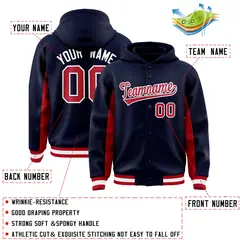Navy Red Color Block Varsity Letterman Hoodie Jacket 4