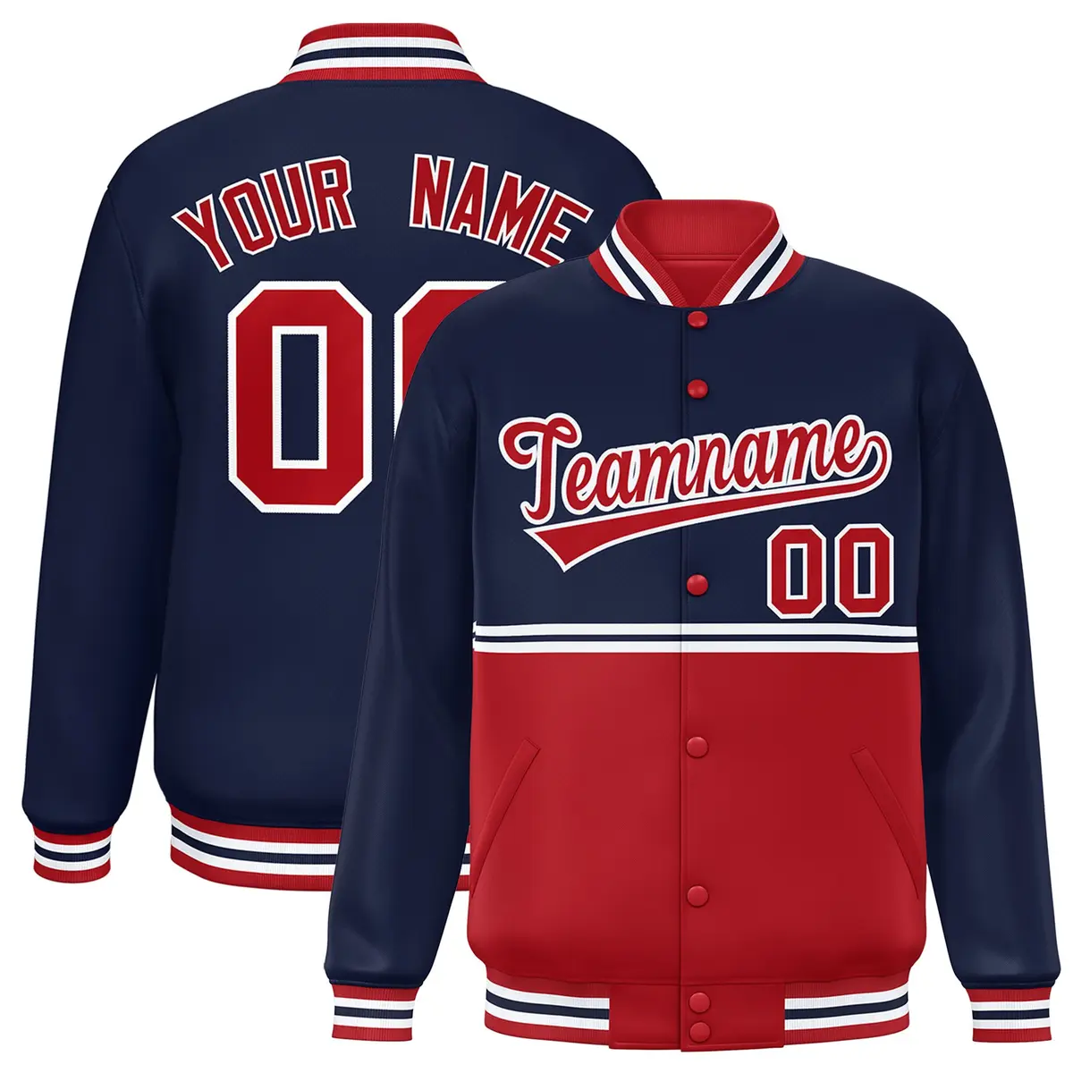 Navy Red Color Block Varsity Letterman Jacket