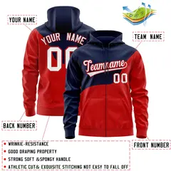 Navy Red Color Block Wave Varsity Full-Zip Letterman Hoodie Jacket 4