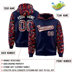 Navy Red-Cream Raglan Camo Full-Snap Varsity Letterman Jacket Hoodie 4