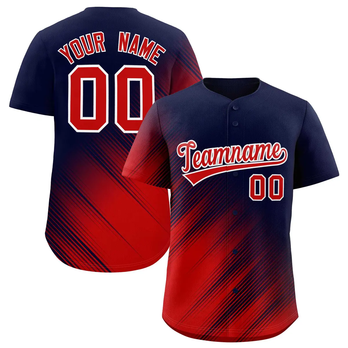 Navy Red Diagonal Stripe Gradient Fashion Baseball Jersey