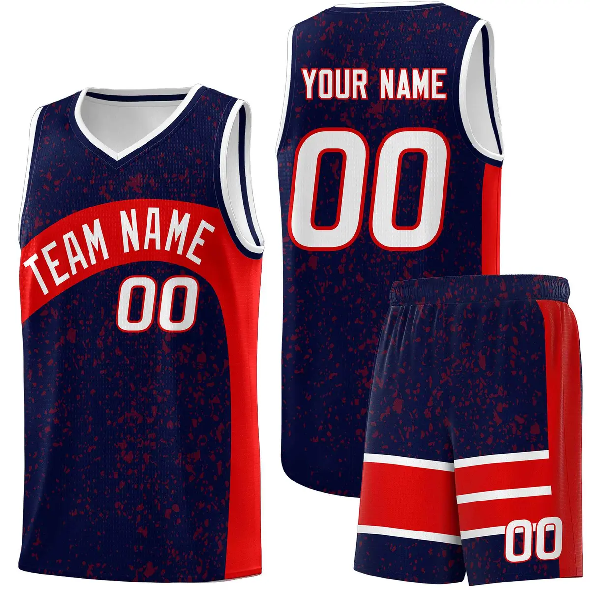 Navy Red Dot Graffiti Irregular Pattern Basketball Jersey