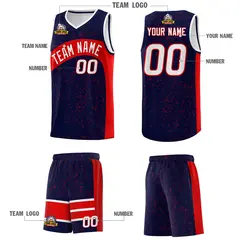 Navy Red Dot Graffiti Irregular Pattern Basketball Jersey 5