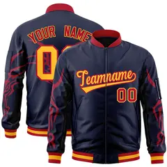 Navy Red Dragon Head Graffiti Letterman Bomber Jacket