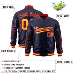 Navy Red Dragon Head Graffiti Letterman Bomber Jacket 2