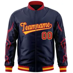 Navy Red Dragon Head Graffiti Letterman Bomber Jacket 3