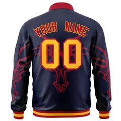 Navy Red Dragon Head Graffiti Letterman Bomber Jacket 4