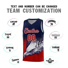 Navy Red Eagle Graffiti Pattern Basketball Jersey 2