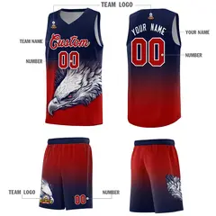 Navy Red Eagle Graffiti Pattern Basketball Jersey 3