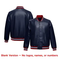 Navy Red Faux Leather Letterman Jacket Full-Snap Varsity 6