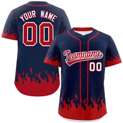 Navy Red Flame Graffiti Authentic Baseball Jersey 1
