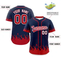 Navy Red Flame Graffiti Authentic Baseball Jersey 2