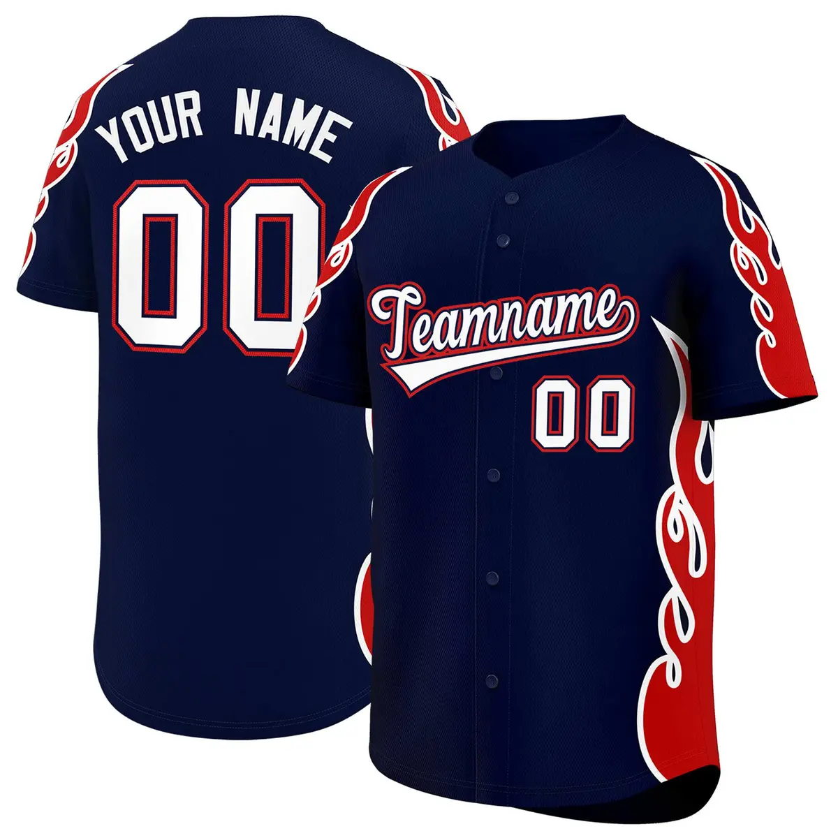 Navy Red Flame Outline Side Pattern Basketball Jersey