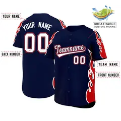 Navy Red Flame Outline Side Pattern Basketball Jersey 2