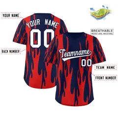 Navy Red Flame Pattern Pullover Baseball Jersey 2