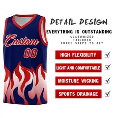 Navy Red Flame Pattern Sports Basketball Jersey 2