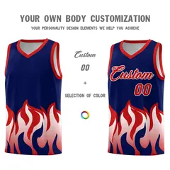 Navy Red Flame Pattern Sports Basketball Jersey 3