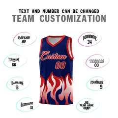 Navy Red Flame Pattern Sports Basketball Jersey 4