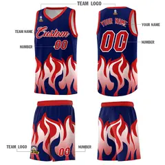 Navy Red Flame Pattern Sports Basketball Jersey 5