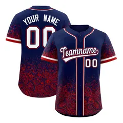 Navy Red Floral Gradient Full Button Fashion Baseball Jersey 1