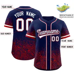 Navy Red Floral Gradient Full Button Fashion Baseball Jersey 2