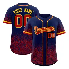 Navy Red Floral Gradient Full Button Fashion Baseball Jersey 1