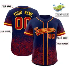 Navy Red Floral Gradient Full Button Fashion Baseball Jersey 2