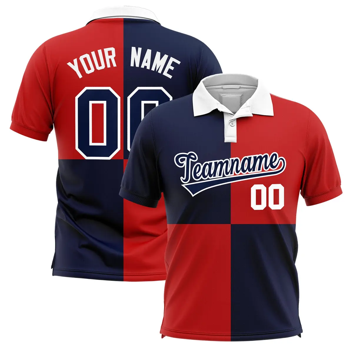 Navy Red Four Squares Performance Polo Shirt