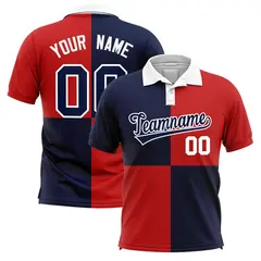 Navy Red Four Squares Performance Polo Shirt 1