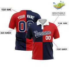 Navy Red Four Squares Performance Polo Shirt 2