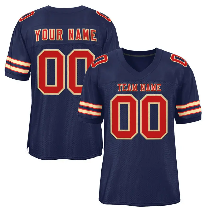 Navy Red-Gold Classic Style Mesh Authentic Football Jersey