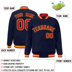 Navy Red-Gold Classic Varsity Full-Snap Letterman Jacket 2