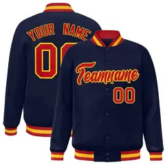 Navy Red-Gold Classic Varsity Full-Snap Letterman Jacket 1