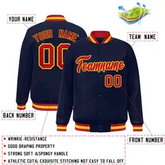 Navy Red-Gold Classic Varsity Full-Snap Letterman Jacket 2