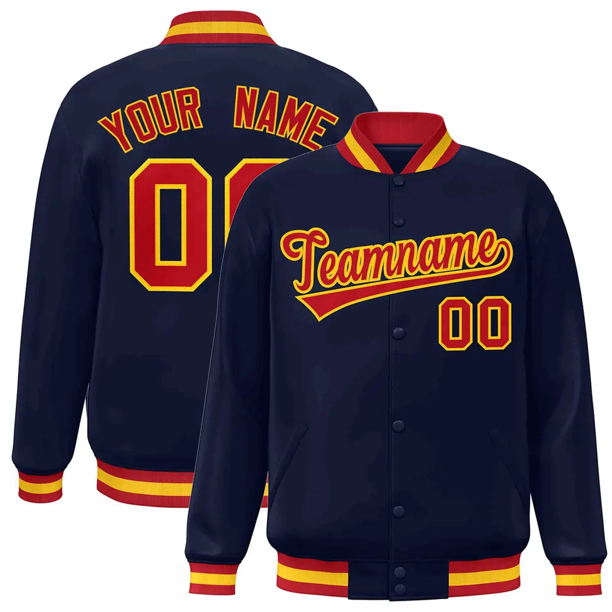 Navy Red-Gold Classic Varsity Full-Snap Letterman Jacket