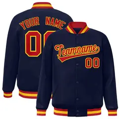 Navy Red-Gold Classic Varsity Full-Snap Letterman Jacket 1