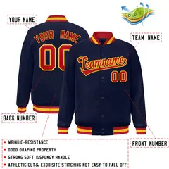 Navy Red-Gold Classic Varsity Full-Snap Letterman Jacket 2