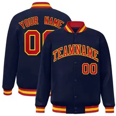 Navy Red-Gold Classic Varsity Full-Snap Letterman Jacket 1