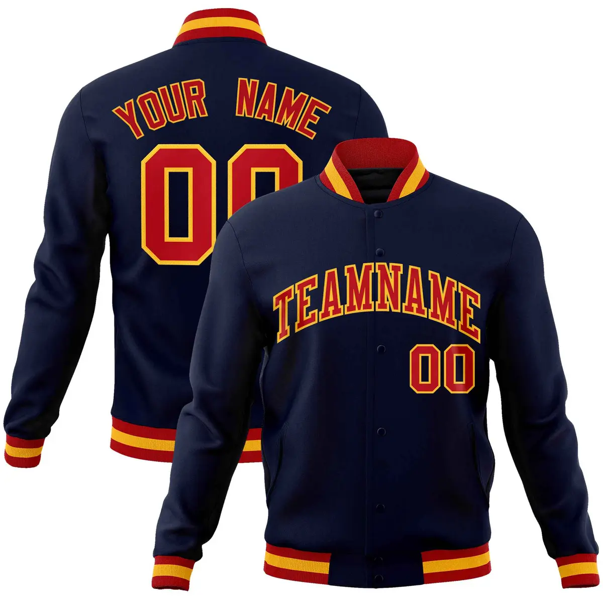 Navy Red-Gold Classic Varsity Full-Snap Letterman Jacket