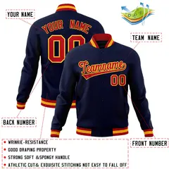 Navy Red-Gold Classic Varsity Full-Snap Letterman Jacket 4
