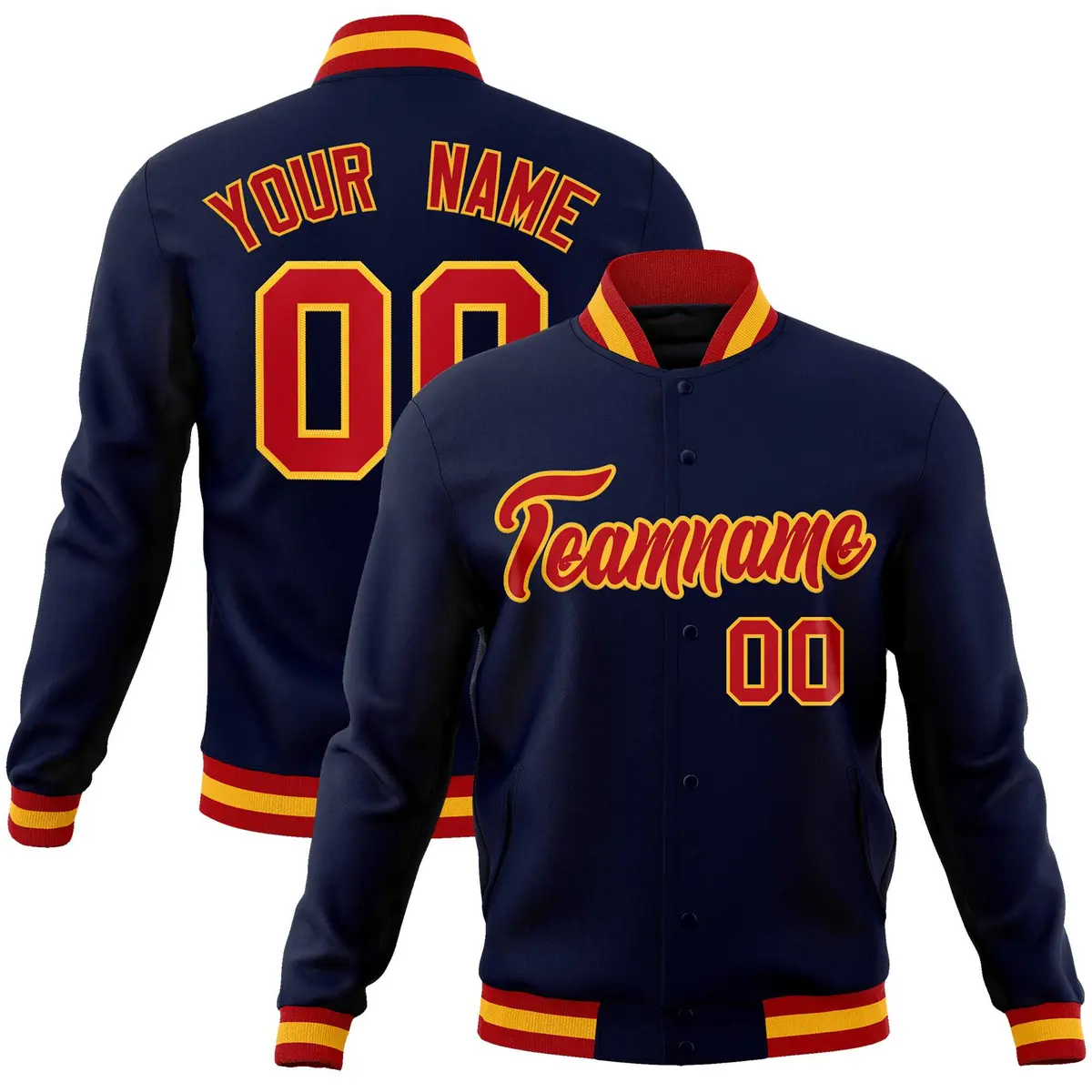 Navy Red-Gold Classic Varsity Full-Snap Letterman Jacket