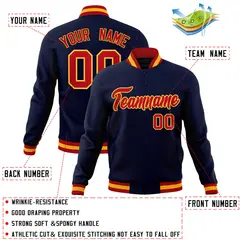 Navy Red-Gold Classic Varsity Full-Snap Letterman Jacket 4