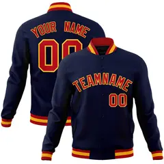 Navy Red-Gold Classic Varsity Full-Snap Letterman Jacket 1