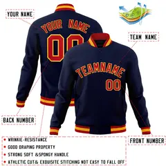 Navy Red-Gold Classic Varsity Full-Snap Letterman Jacket 4
