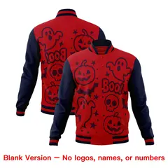 Navy Red Gold Halloween Bats Pumpkins Ghost Letterman Jacket 7