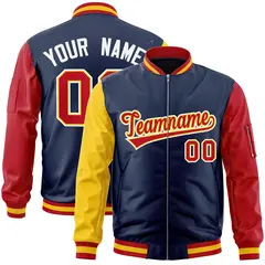 Navy Red-Gold Varsity Full-Zip Raglan Letterman Bomber Jacket 1