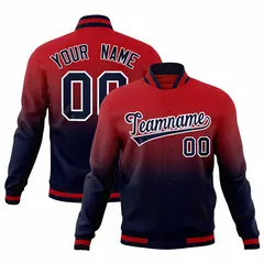 Navy Red Gradient Full-Snap Varsity Fashion Letterman Jacket