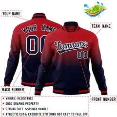 Navy Red Gradient Full-Snap Varsity Fashion Letterman Jacket 2